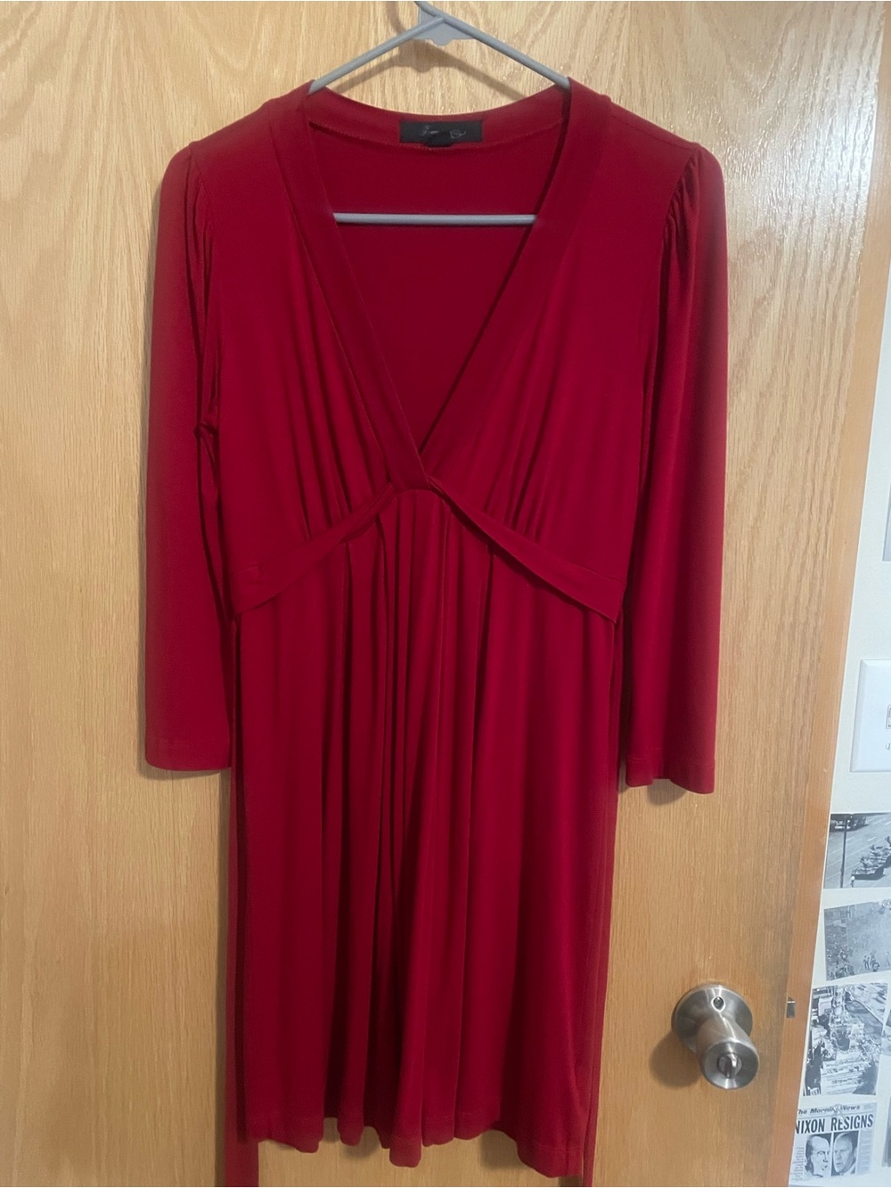 Forever 21 Red V-Neck Long Sleeve Dress